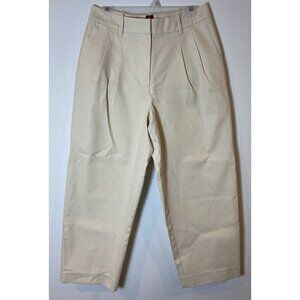 Boden Bloomsbury Cotton Trouser Pants Pleats Tapered Leg Cream Ivory Size 8